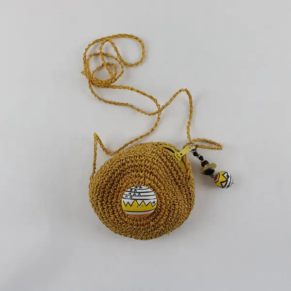 Small Round Woven Raffia Crossbody Bag 4.5"