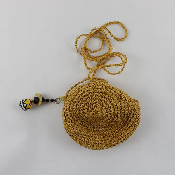 Small Round Woven Raffia Crossbody Bag 4.5"