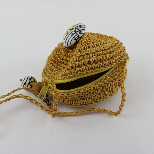 Small Round Woven Raffia Crossbody Bag 4.5"