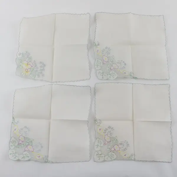 Lot of 4 Vintage Floral Embroidered Handkerchiefs FLAWED