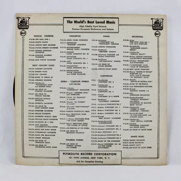 Viennese Symphonette Jerome Kern Melodies Plymouth P12-62 12" Vinyl LP