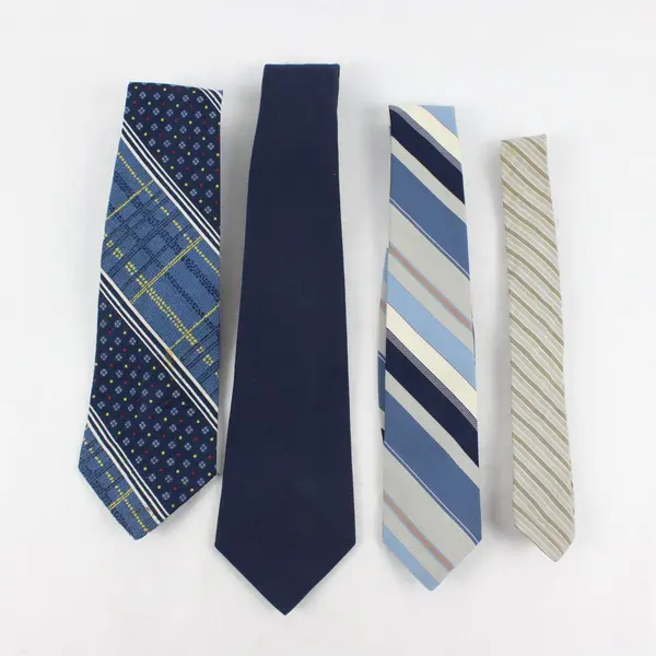Lot 4 Vintage Neck Ties Montgomery Ward Lucarelli Wash N' Wear Blue Beige