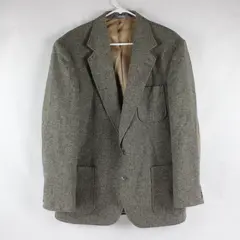 Vintage Haggar Imperial Mens Tweed Grey Blazer Elbow Patches 100% Wool