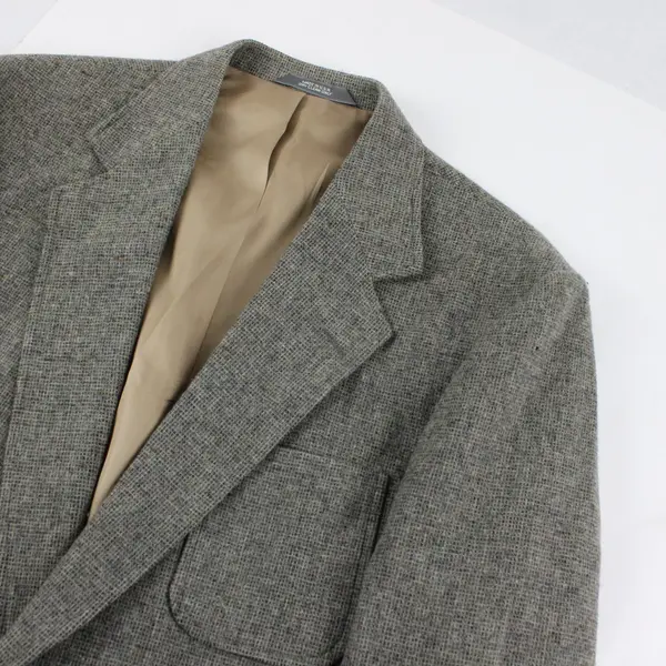 Vintage Haggar Imperial Mens Tweed Grey Blazer Elbow Patches 100% Wool