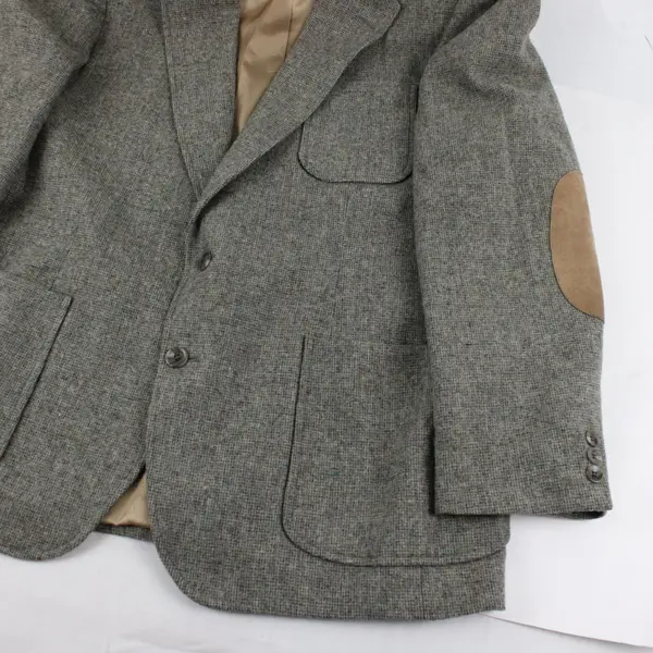 Vintage Haggar Imperial Mens Tweed Grey Blazer Elbow Patches 100% Wool