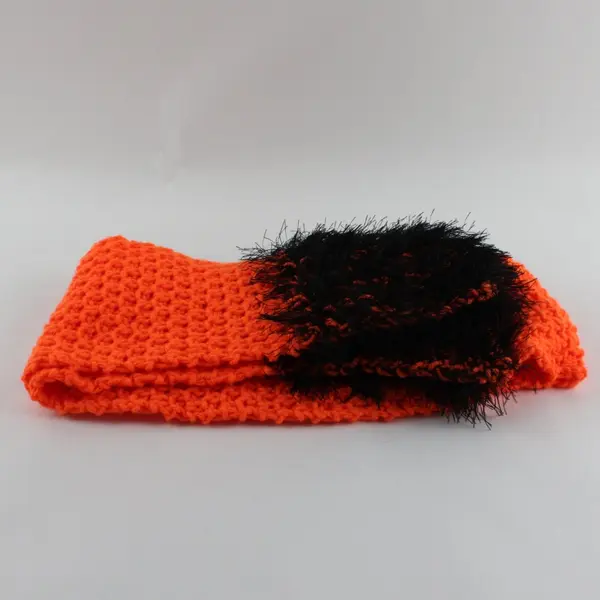 Handmade Crocheted Orange Black Scarf 58in Soft Lightweight