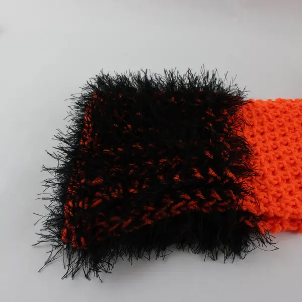 Handmade Crocheted Orange Black Scarf 58in Soft Lightweight