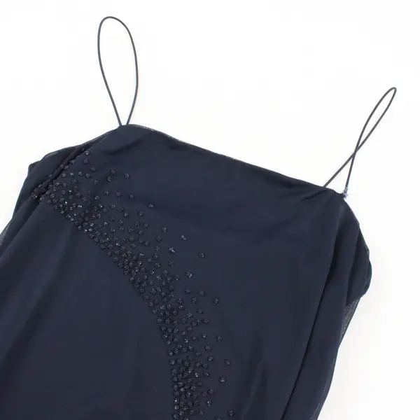 Vintage Byer Too! Navy Blue Beaded Sleeveless Maxi Dress Women's Large FLAWED