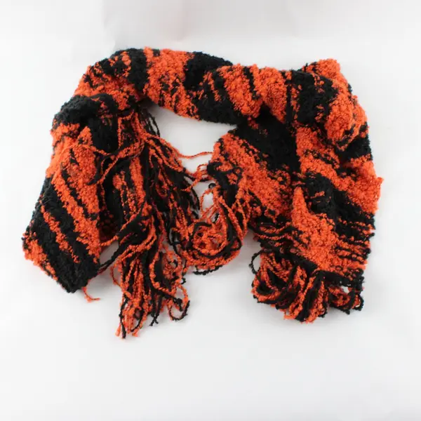 Orange Black Striped Chunky Knit Fringe Scarf Women's Pre-Owned