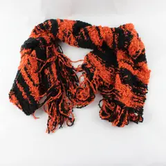 Orange Black Striped Chunky Knit Fringe Scarf Women's Pre-Owned