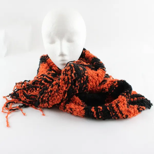 Orange Black Striped Chunky Knit Fringe Scarf Women's Pre-Owned