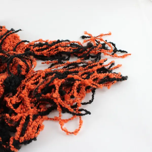 Orange Black Striped Chunky Knit Fringe Scarf Women's Pre-Owned