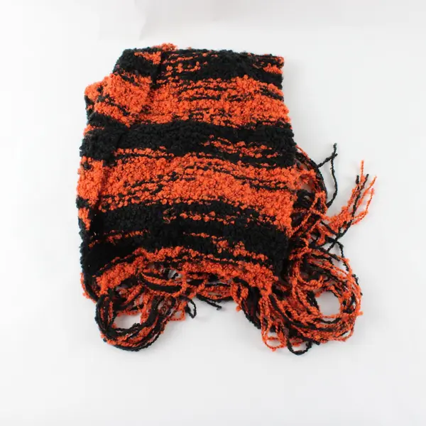 Orange Black Striped Chunky Knit Fringe Scarf Women's Pre-Owned