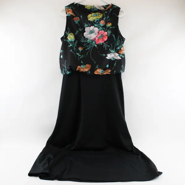 Women's Size 16 Black Floral Sleeveless Maxi Dress Zip Back Button Unbranded