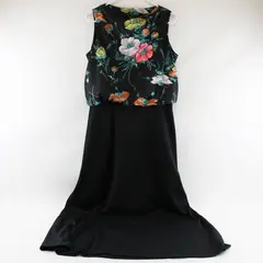 Women's Size 16 Black Floral Sleeveless Maxi Dress Zip Back Button Unbranded