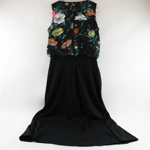 Women's Size 16 Black Floral Sleeveless Maxi Dress Zip Back Button Unbranded