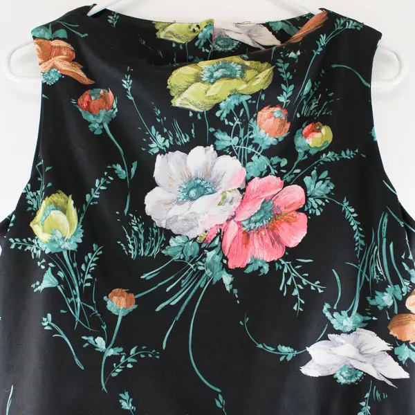 Women's Size 16 Black Floral Sleeveless Maxi Dress Zip Back Button Unbranded