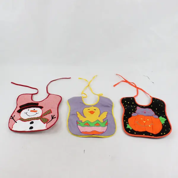 Lot of 3 Vintage Reversible Holiday Baby Bibs