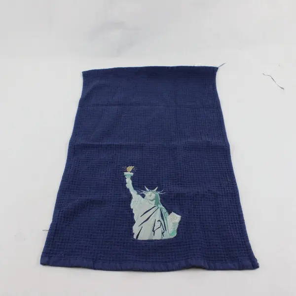 Statue of Liberty Embroidered Blue Cotton Tea Towel