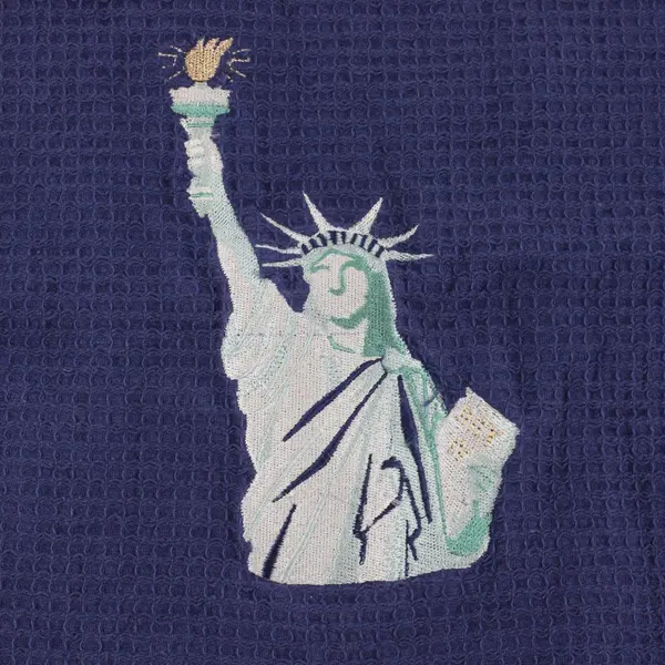 Statue of Liberty Embroidered Blue Cotton Tea Towel
