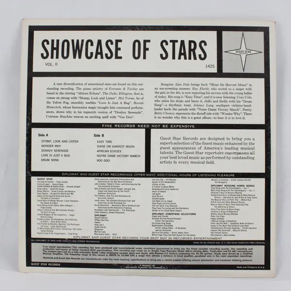 Various Artists Showcase Of Stars Vol II 12" LP Guest Star G 1425