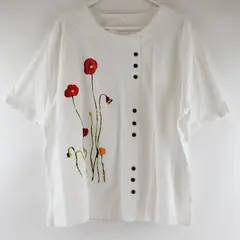 Womens 5XL White Short Sleeve Button Down Floral Print Blouse Top