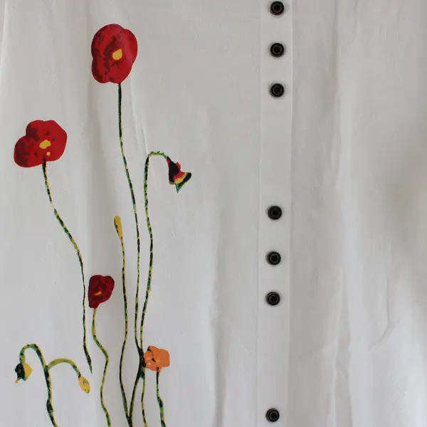 Womens 5XL White Short Sleeve Button Down Floral Print Blouse Top
