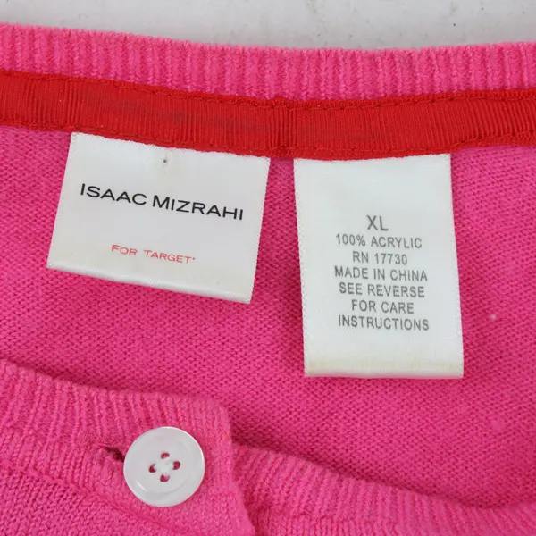 Isaac Mizrahi Women's Essentials Button Up Cardigan Vibrant Pink XL
