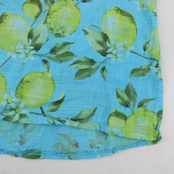 Blue Lemon Print Linen Summery Cute Blouse No Size Tag Lightweight Made in Italy