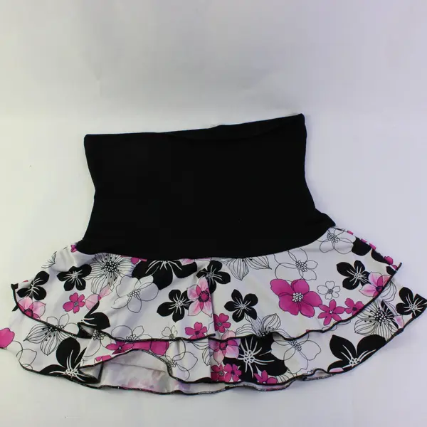 Love Me Kiss Me Pink Black and White Floral Print Strapless Swim Top Women's Med