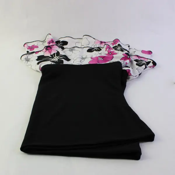 Love Me Kiss Me Pink Black and White Floral Print Strapless Swim Top Women's Med