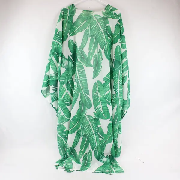 Tropical Leaves White and Green Print Shawl Cover-up Sheer Lightweight