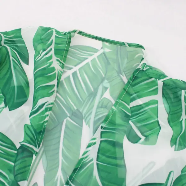 Tropical Leaves White and Green Print Shawl Cover-up Sheer Lightweight