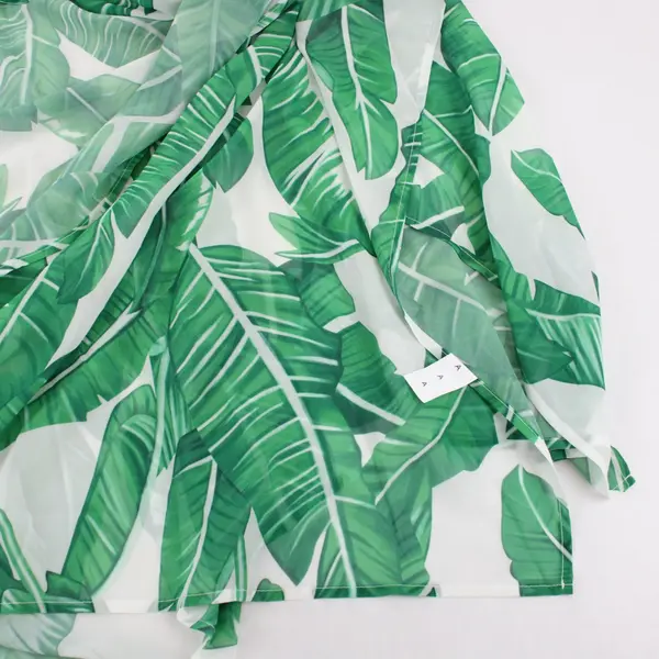 Tropical Leaves White and Green Print Shawl Cover-up Sheer Lightweight