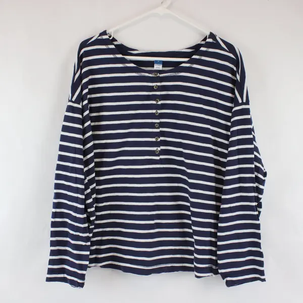 Old Navy Plus Size 3X Navy White Striped Long Sleeve Henley Blouse