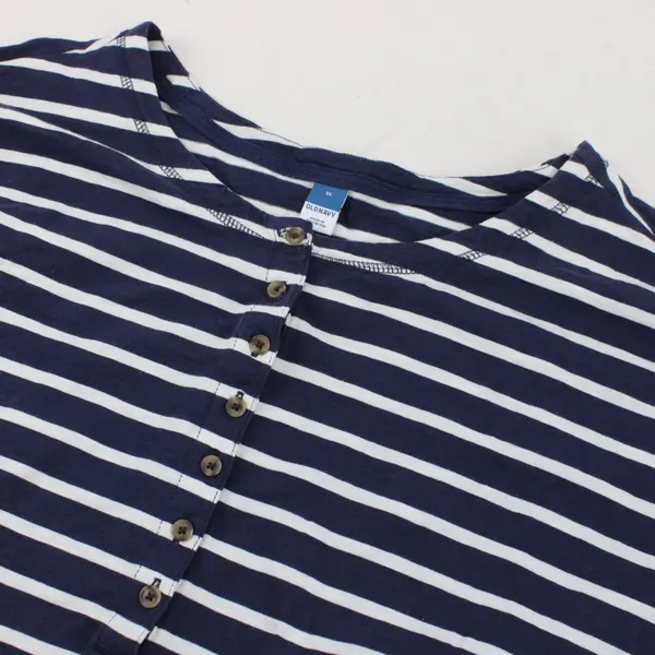 Old Navy Plus Size 3X Navy White Striped Long Sleeve Henley Blouse