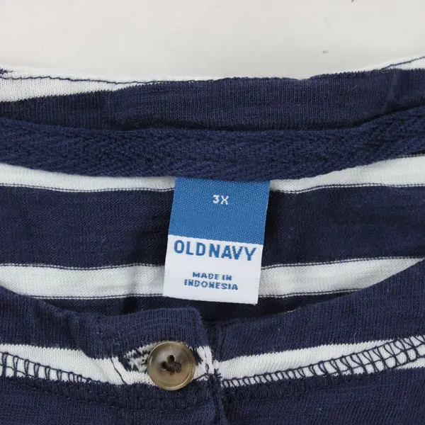 Old Navy Plus Size 3X Navy White Striped Long Sleeve Henley Blouse