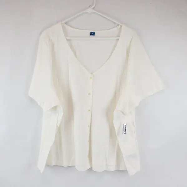 Old Navy Short Sleeve V-Neck White Button Down Womens Shirt 3X