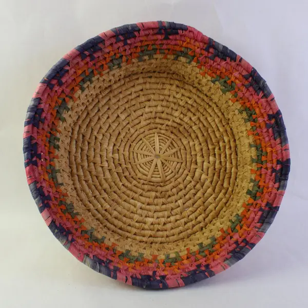 Large Hand-Woven Colorful Coiled Basket Bowl Natural Fibers 