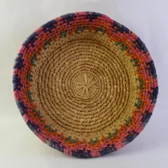 Large Hand-Woven Colorful Coiled Basket Bowl Natural Fibers 