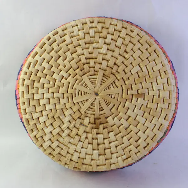 Large Hand-Woven Colorful Coiled Basket Bowl Natural Fibers 