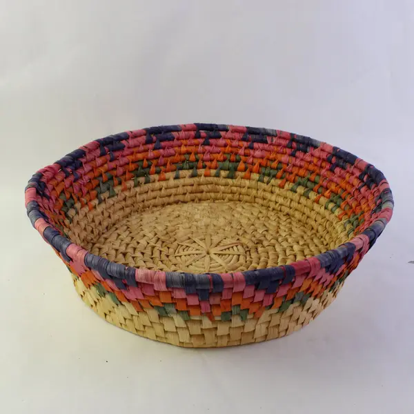 Large Hand-Woven Colorful Coiled Basket Bowl Natural Fibers 