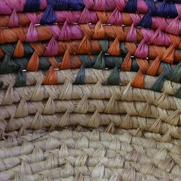 Large Hand-Woven Colorful Coiled Basket Bowl Natural Fibers 