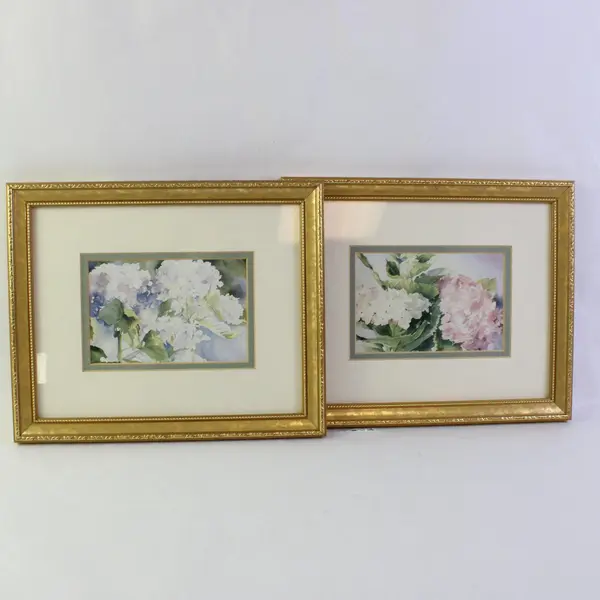 Set of 2 Gold Framed Matted Floral Prints 9"x11"