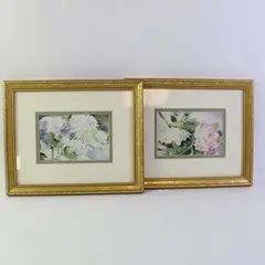 Set of 2 Gold Framed Matted Floral Prints 9"x11"