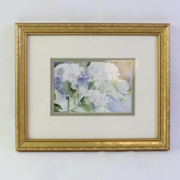 Set of 2 Gold Framed Matted Floral Prints 9"x11"