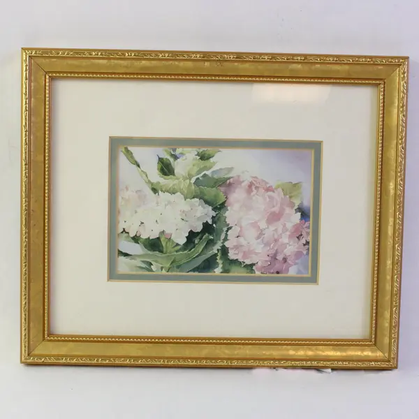 Set of 2 Gold Framed Matted Floral Prints 9"x11"
