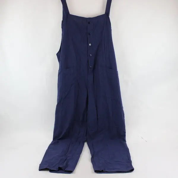 Zanzea Navy Blue Linen Boho Wide Leg Pocket Overalls 5XL Women