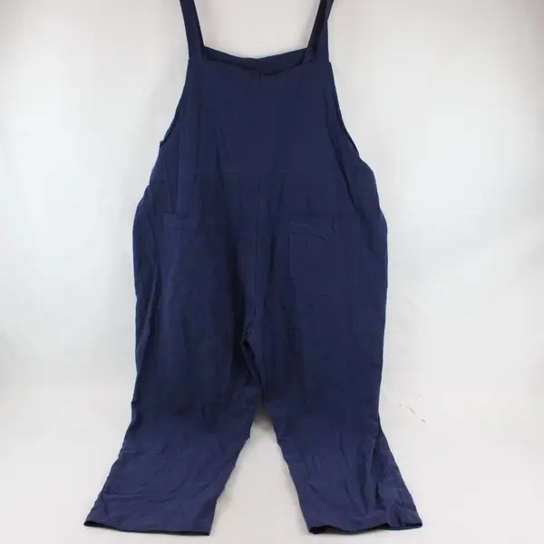 Zanzea Navy Blue Linen Boho Wide Leg Pocket Overalls 5XL Women