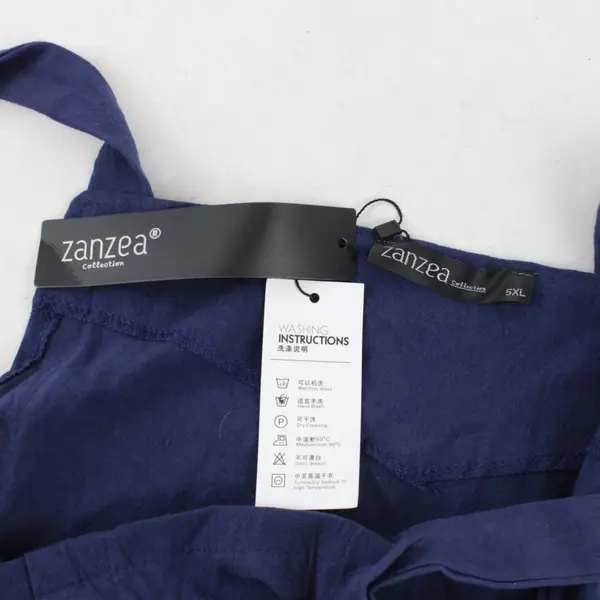 Zanzea Navy Blue Linen Boho Wide Leg Pocket Overalls 5XL Women